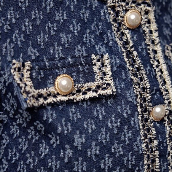 Blue Casual Women's Denim Jacquard Crop Jacket & Skirt set - Picture 5 of 6